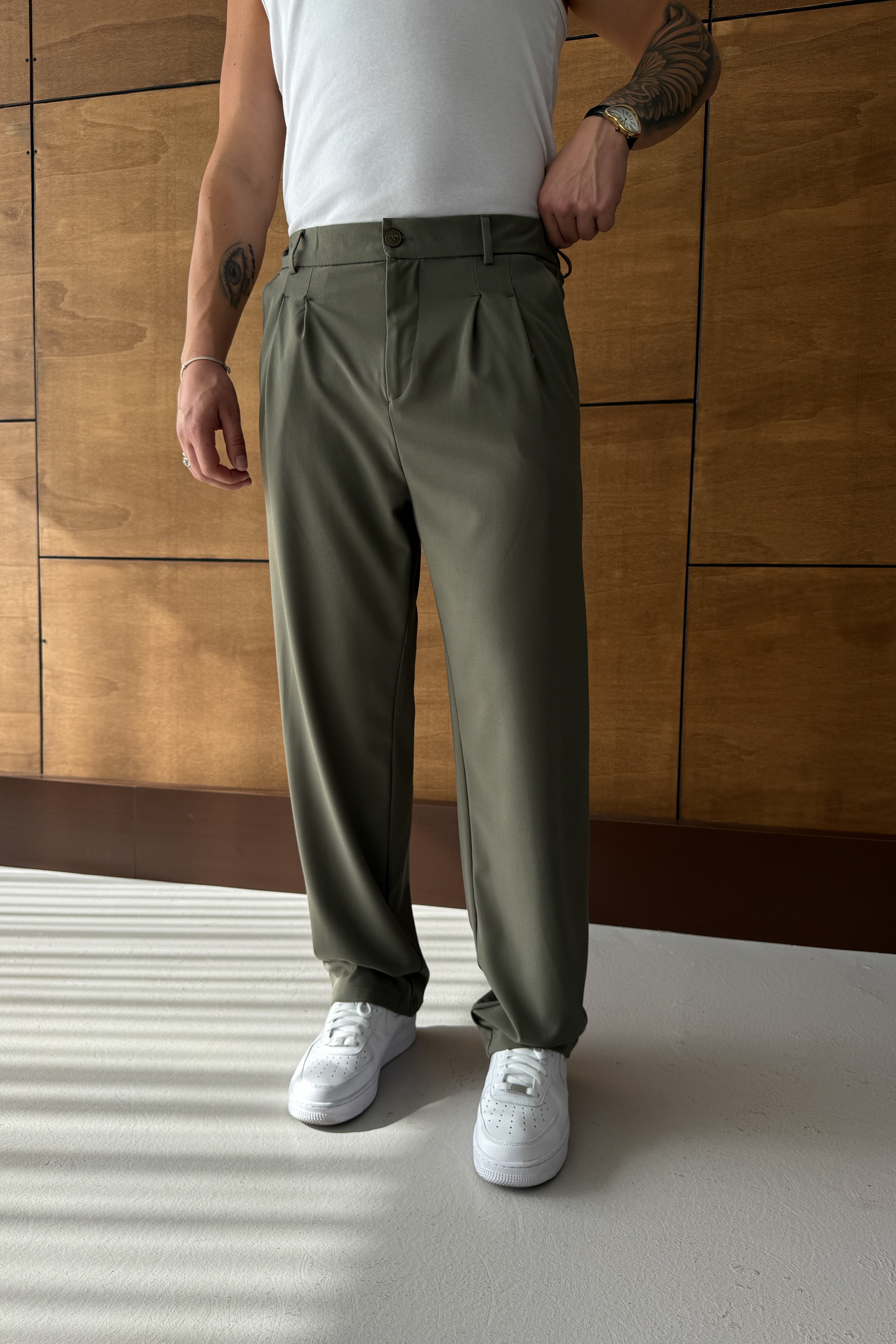 BAGGY KALIP PİLELİ KUMAŞ PANTOLON • HAKi FB