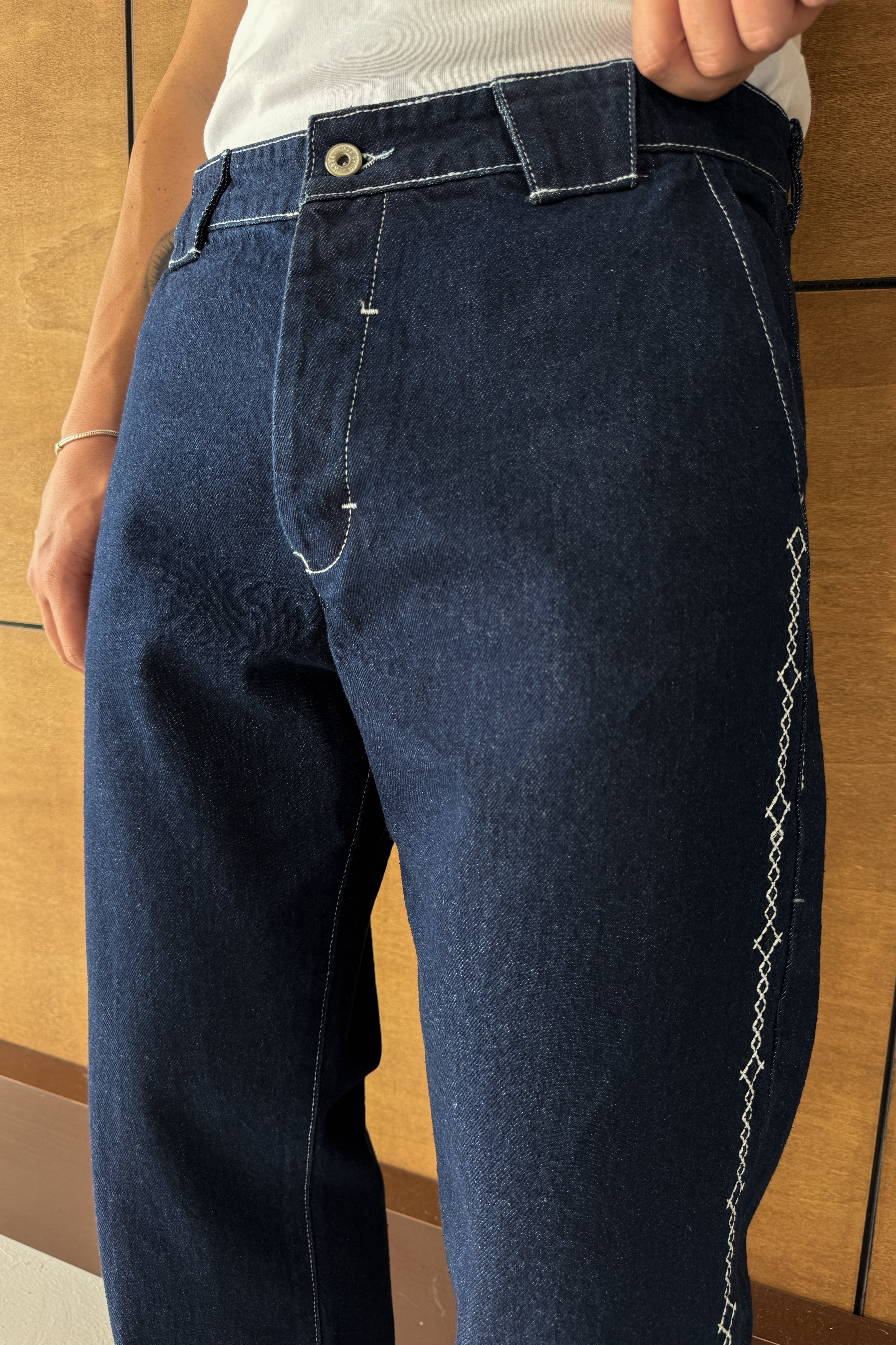 BAGGY FİT YANI İŞLEME DETAY TASARIM KOT PANTOLON • LACİVERT GS