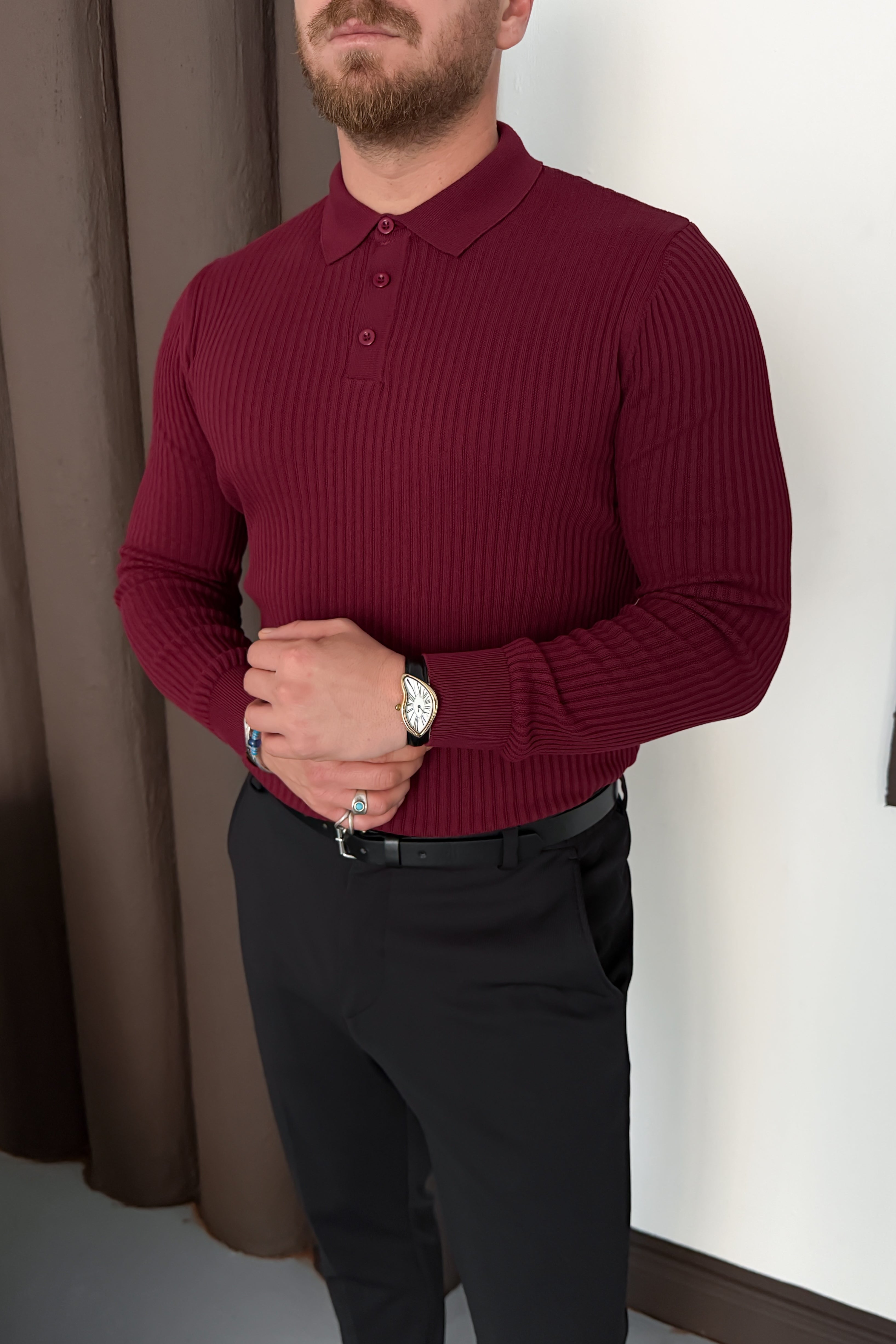 REGULAR FİT POLO YAKA TRİKO • BORDO