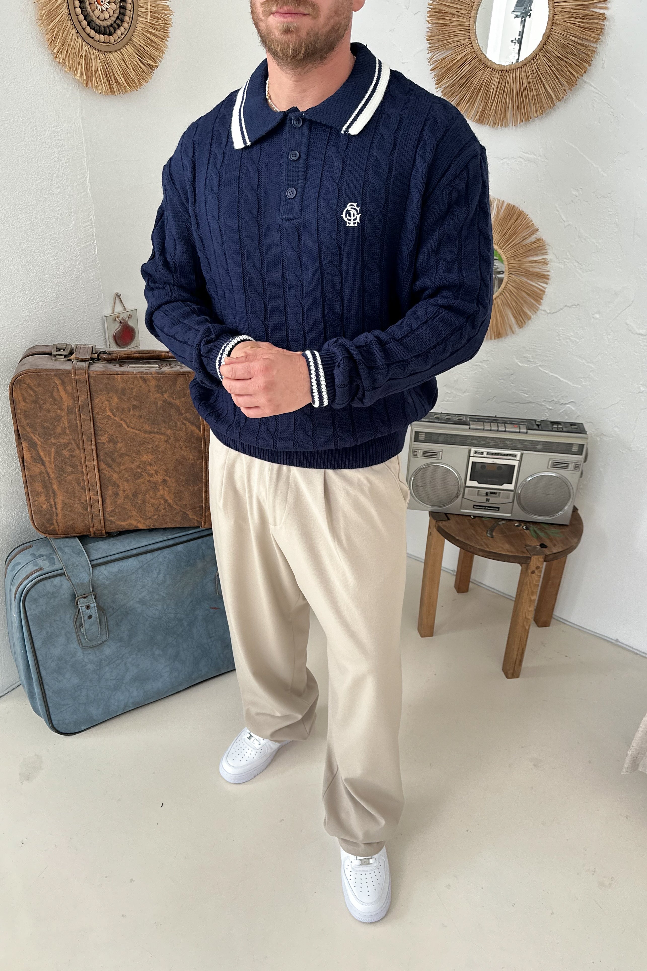 OVERSİZE OLD MONEY ÖRGÜ MODEL POLO YAKA TRİKO • LACİVERT