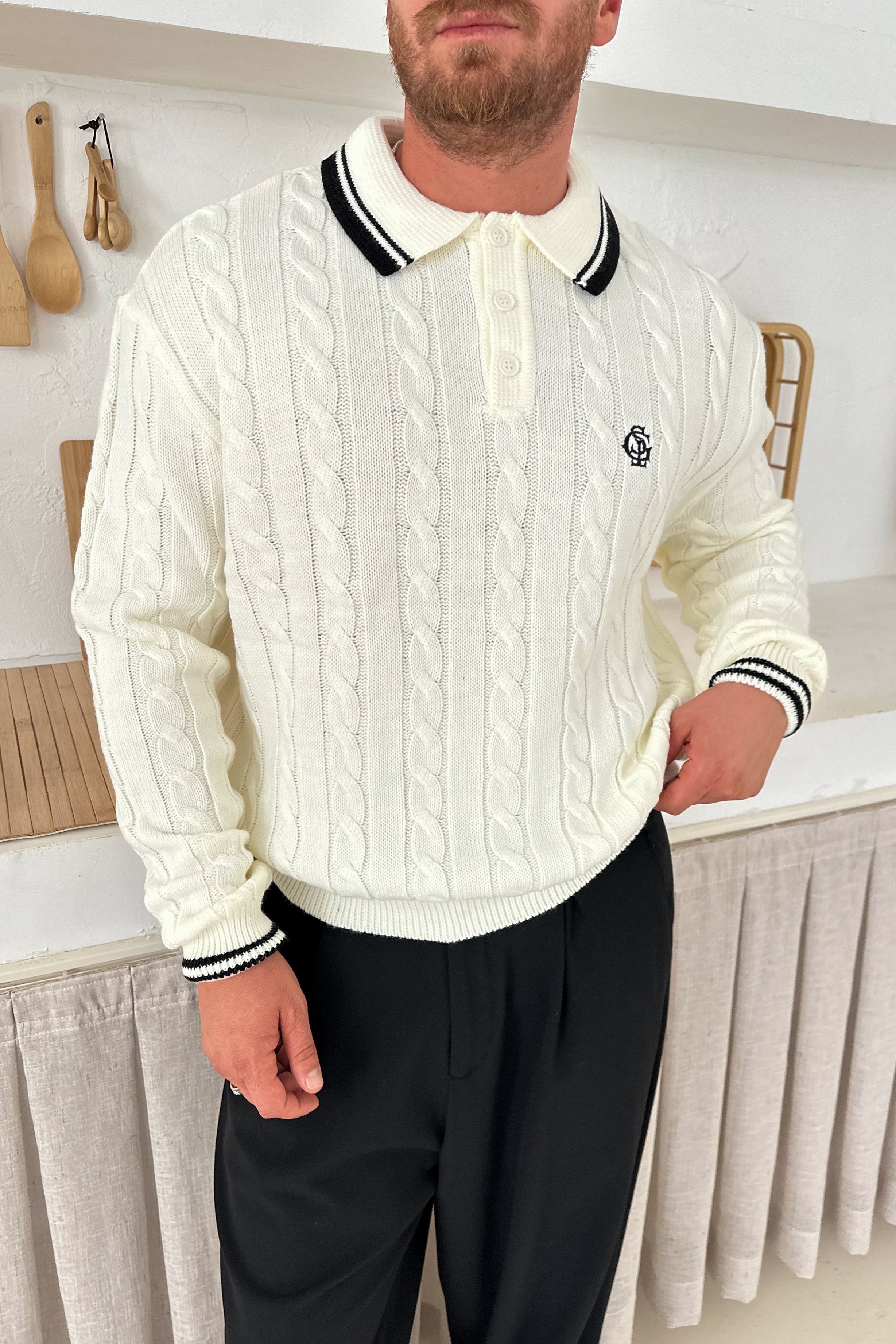 OVERSİZE OLD MONEY ÖRGÜ MODEL POLO YAKA TRİKO • KREM