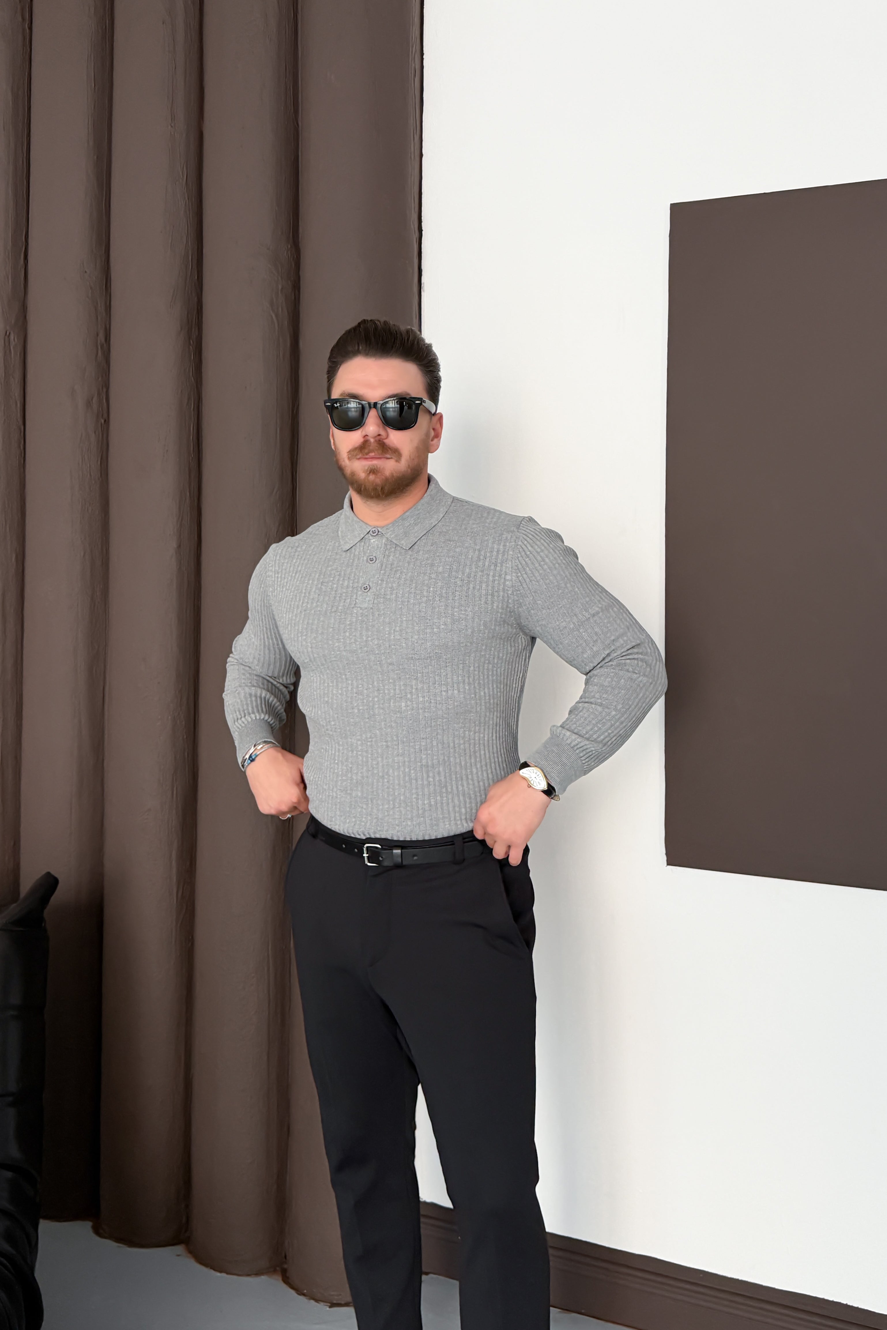 REGULAR FİT POLO YAKA TRİKO • GRİ
