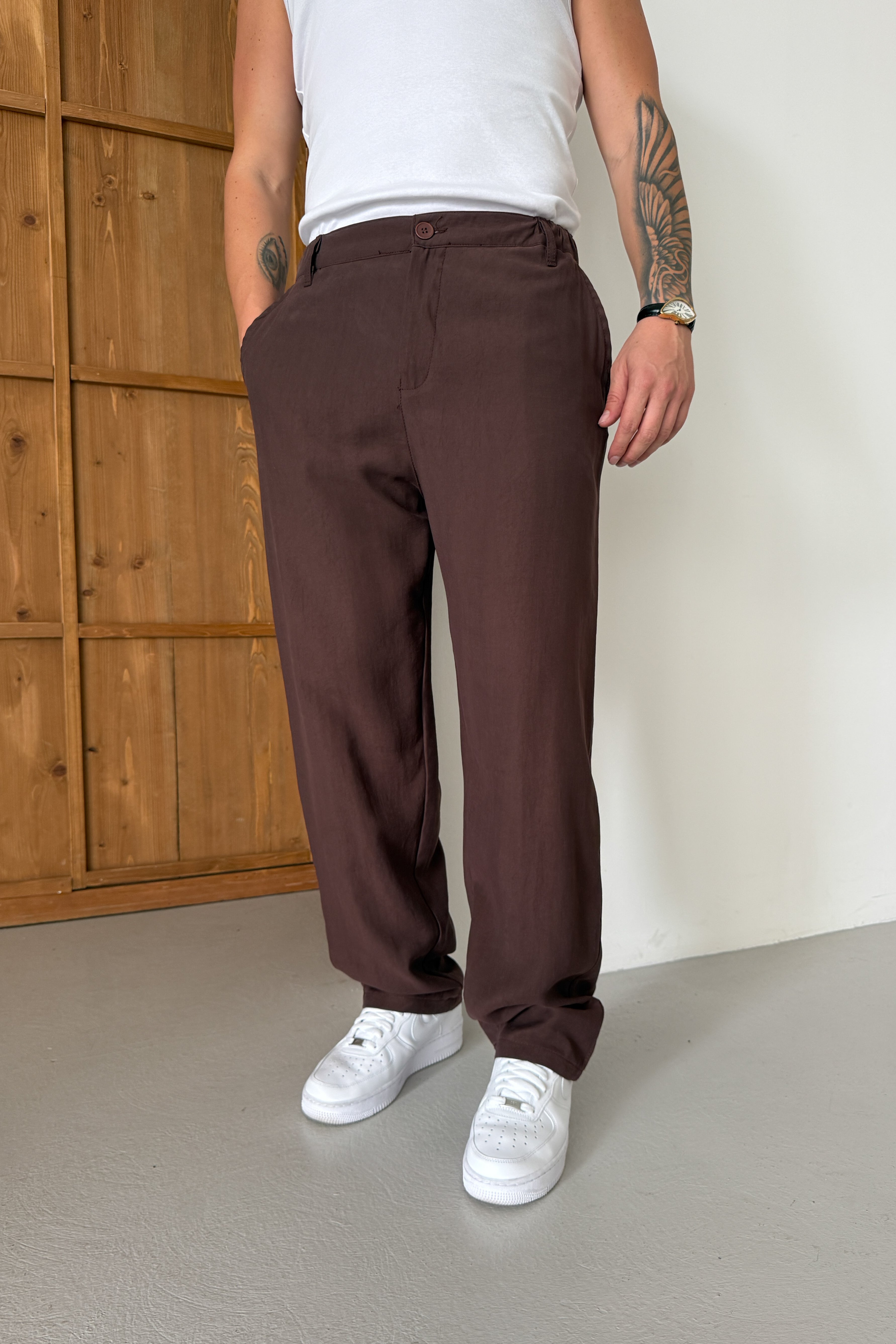 BAGGY KALIP KIŞLIK MODAL KUMAŞ PANTOLON • KAHVERENGİ