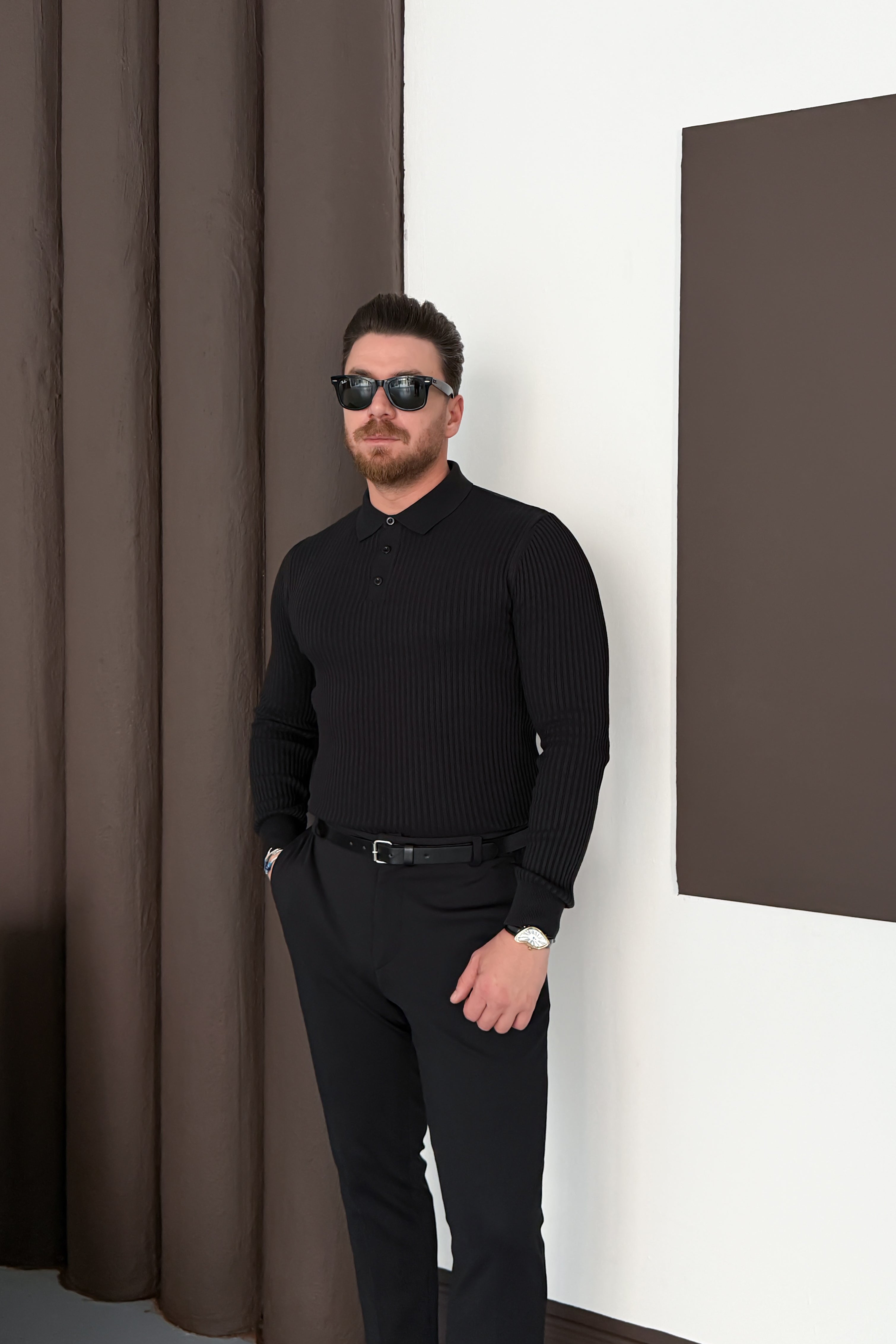 REGULAR FİT POLO YAKA TRİKO • SİYAH