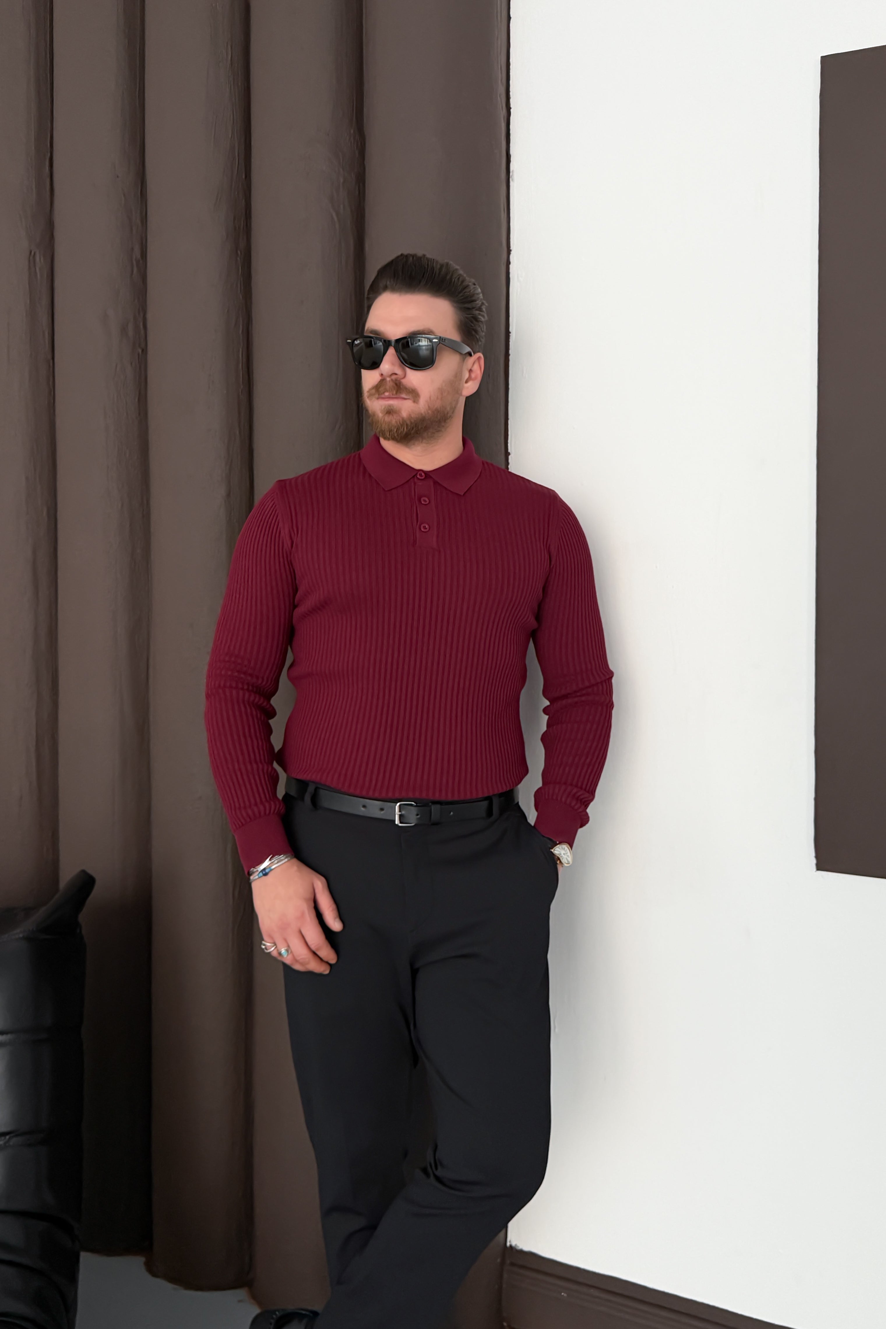 REGULAR FİT POLO YAKA TRİKO • BORDO