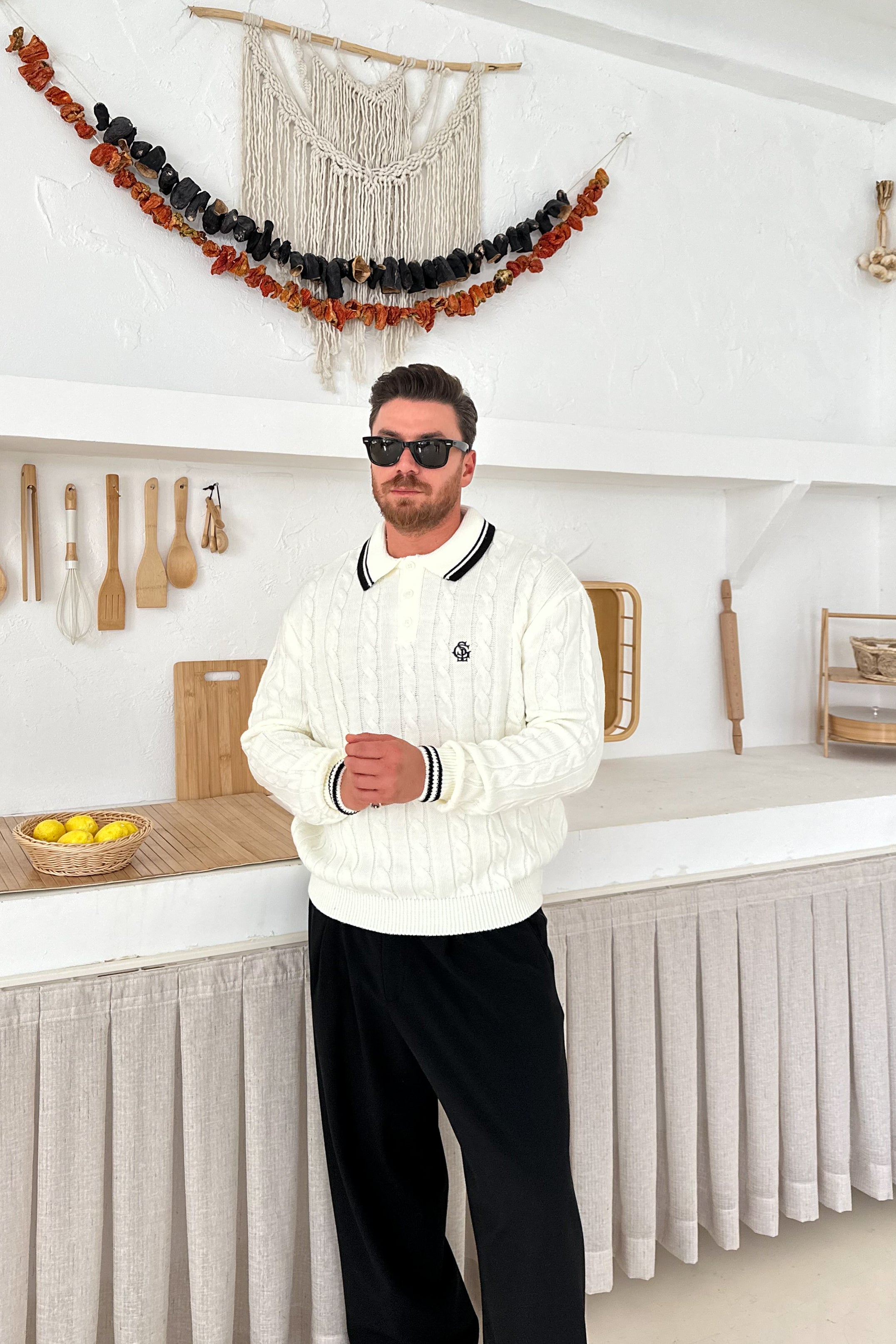 OVERSİZE OLD MONEY ÖRGÜ MODEL POLO YAKA TRİKO • KREM