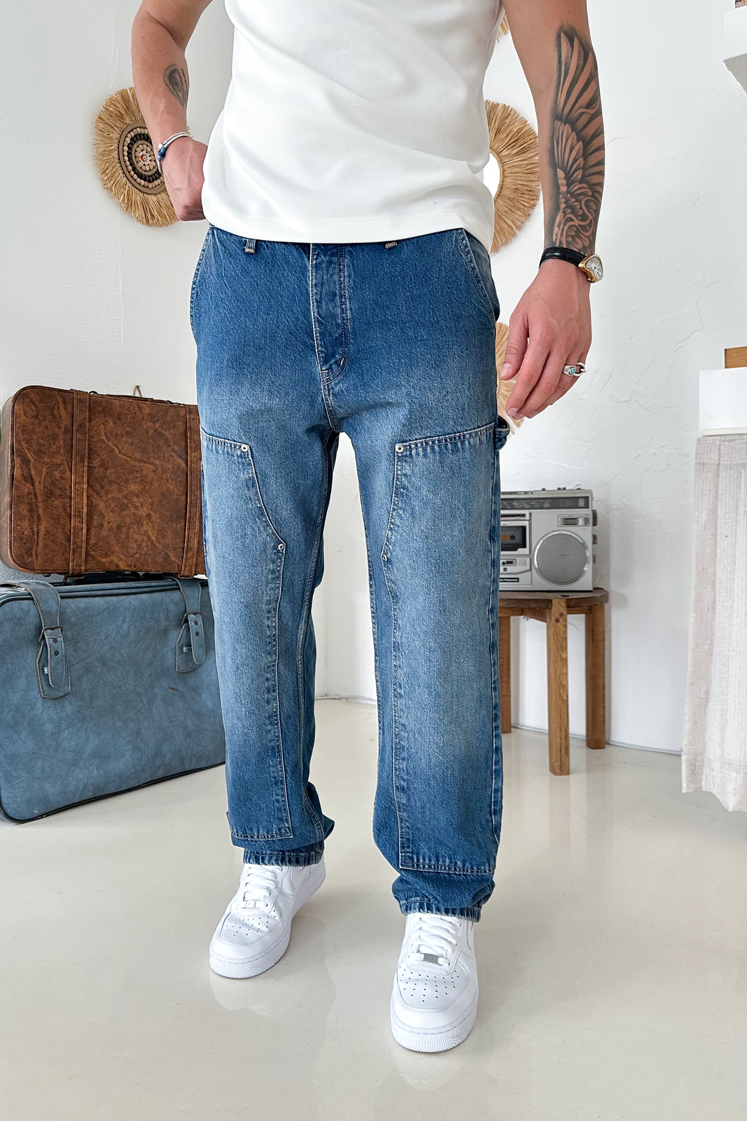 BOL KALIP MARANGOZ MODEL KOT PANTOLON • MAVİ 3133