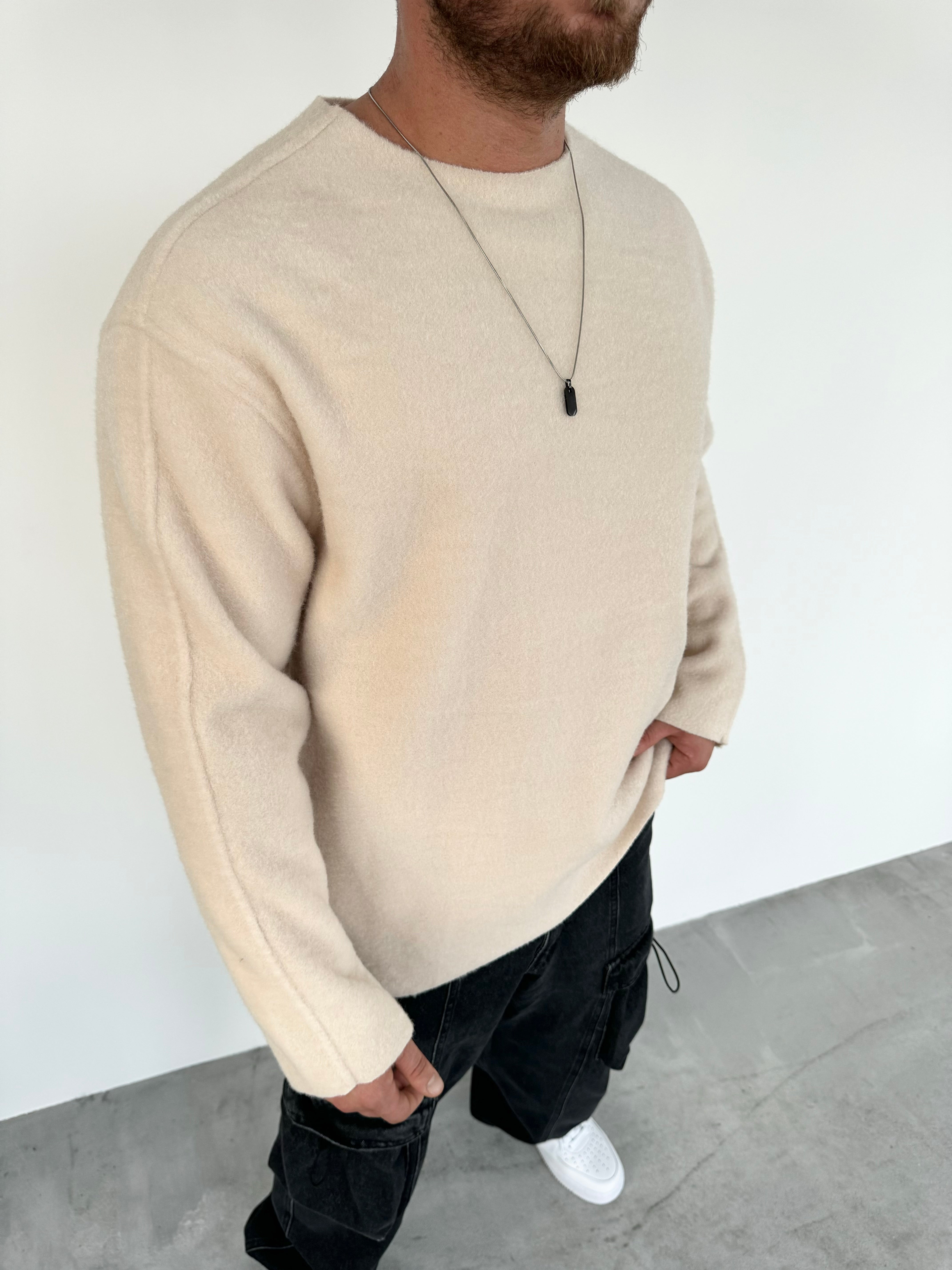 OVERSİZE LAZER KESİM SWEATSHİRT • BEJ