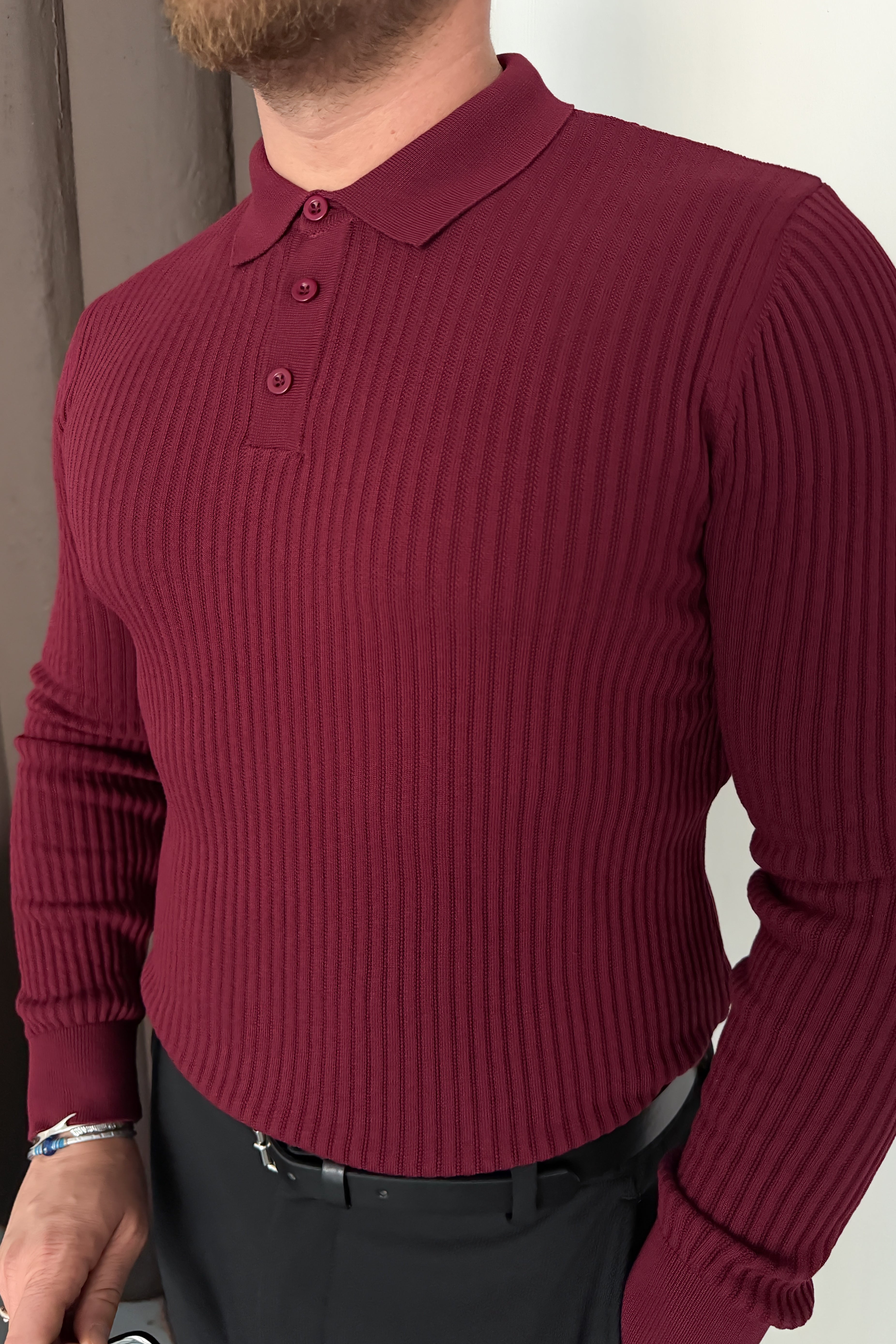 REGULAR FİT POLO YAKA TRİKO • BORDO